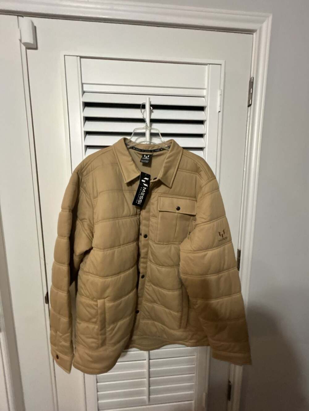 Messi Collection Mens Quilted Button Down Shirt Jacket Tan Size XXL